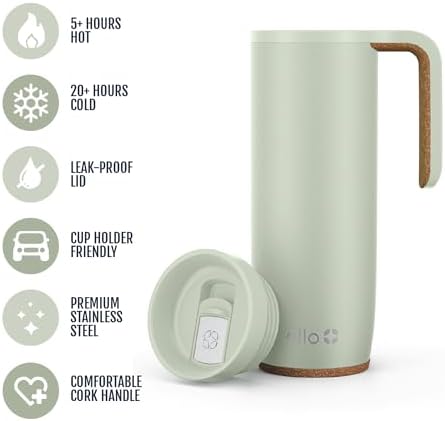 Ello Magnet 18oz Insulated Stainless Steel Travel Mug with Handle, Sage