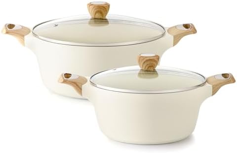 SENSARTE Ceramic Nonstick Stock Pot with Lid, 4.5+6.6 QT Soup Pot Set Casserole Pot, Non-toxic Healthy Pasta Pot, Large Cooking Pot Stew Pot, Induction Compatible, PFOA PFAS PTFE Free, White