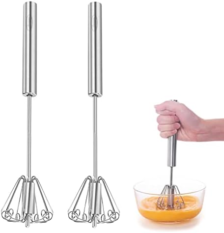 Newness Egg Whisk, [2 Pack] Stainless Steel Blender for Home - Versatile Tool for Egg Beater, Milk Frother, Hand Push Mixer Stirrer - Kitchen Utensil for Blending, Whisking, Beating