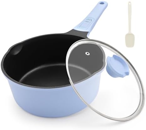 2.5 Qt Nonstick Sauce Pan with Lid, Sauce Pot with Pour Spout, Blue