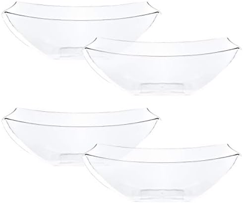 PLASTICPRO Disposable 32 ounce Square Serving Bowls, Party Snack or Salad Bowl, Medium, Plastic Crystal Clear Pack of 4