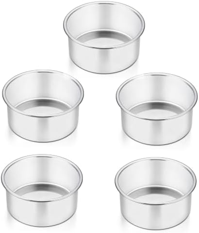 TeamFar 4 Inch Cake Pan, 5 Pcs Stainless Steel Round Baking Cake Pans Set