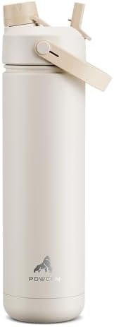 POWCAN 26 oz Insulated Water Bottle with 2-in-1 Straw and Spout Lid, Keep Cold 24H, Leak-Proof, Fits in Car Cup Holder, Stainless Steel Water Bottle for Sports, Gym, Travel, and School (Mousse)
