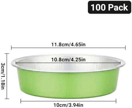 Beasea Mini Pie Tart Pans, 100 Pack 7.3oz 215ml Disposable Baking Cups Only, 4" Mini Ramekin No Lids Aluminum Foil Ramekins Cupcake Baking Tart Tin Pan for Cheesecake Pie - Matcha Green