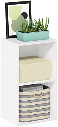 Furinno PASIR Book Shelf, 2-Tier Modern Bookshelf, Open Shelves Bookcase 9 x 12 x 21, Easy Assembly, for Living Room, Bedroom, Home Office, White
