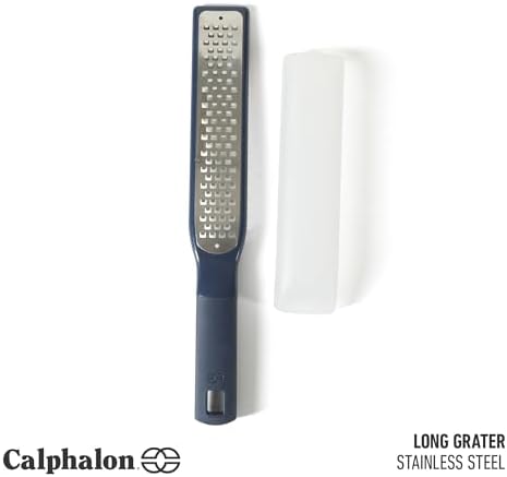 Calphalon Prime Stainless Steel Handheld Grater Lemon Zester W/Cover & Rubber Handle - Navy Blue
