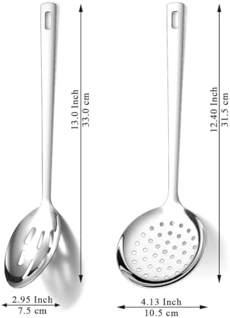 Berglander Slotted Spoons for Straining 2 pcs 13", Stainless Steel Kitchen Spider Strainer Skimmer Ladle for Straining Pasta/Cooking/Frying, Metal Kitchen Utensils Pasta Spoon
