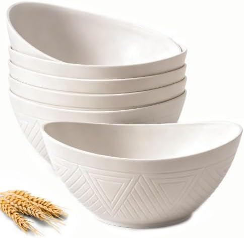 Homienly Wheat Straw Bowls, Large Salad Bowls Set of 6, 60 OZ Large Capacity Serving Bowl for Kitchen, Picnic, Camping,Lightweight Unbreakable Microwave and Dishwasher Safe Big Bowl - White