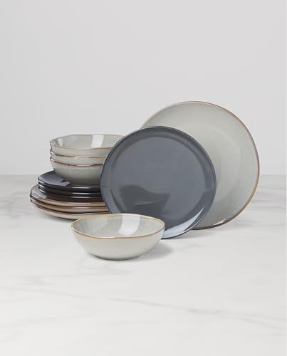 Oneida Organic Shades Gray Stoneware 12-Piece Dinnerware Set for 4