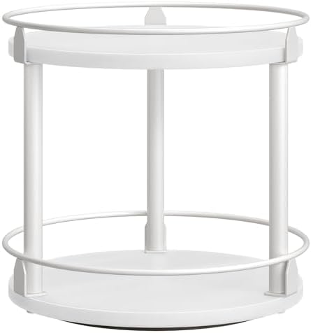 YATINEY Lazy Susan Organizer, Rotating Spice Rack, 2 Tier Spice Turntable Organizer, Industrial Turntable Spice Holder, for Kitchen Countertop, Compact and Versatile, White SR22WW