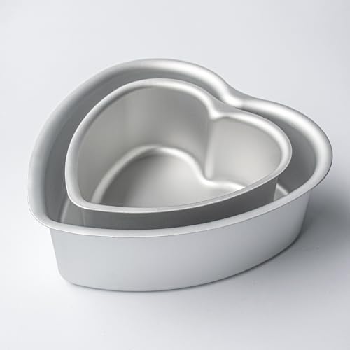 6 × 3 & 8 × 3 Inch Heart Shaped Cake Pans Set of 2, Aluminum Heart Cake Tin, Baking Cake Pan for Wedding, Party, Family Occasions, Chocolate, Bread. (Heart, 6 × 3 & 8 × 3 Inch,Set of 2)