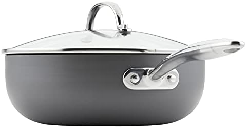 Rachael Ray Professional Hard Anodized Nonstick Sauce Pan/Saucepan/Saucier with Helper Handle and Lid, 4 Quart - Gray