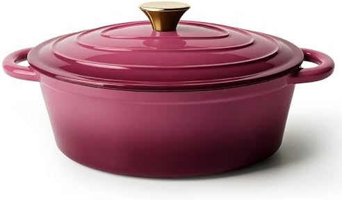 Vintage Style Oval Dutch Oven for Bread Baking, 4.5 Quart Non Stick Enameled Cast Iron Dutch Oven Pot with Lid, Oven Safe Oval Casserole with Lid up to 500°F for Baking, Braising, Stews, Roasting, Rose