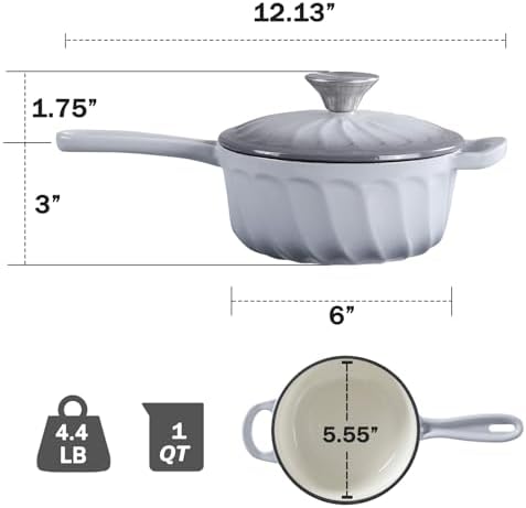 Enameled Cast Iron Sauce Pan with Lid, 1 Quart Saucepan with Lid