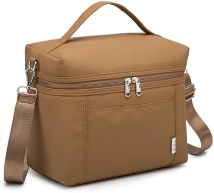 NOL Insulated Lunch Bags for Women Cooler Bag Lightweight Nylon Waterproof Lunch Box for Work Brown Small 4L
