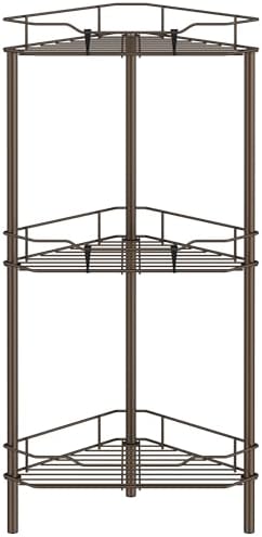 HuggieGems Metal Floor Standing Corner Shower Caddy, Bronze, 3 Tier