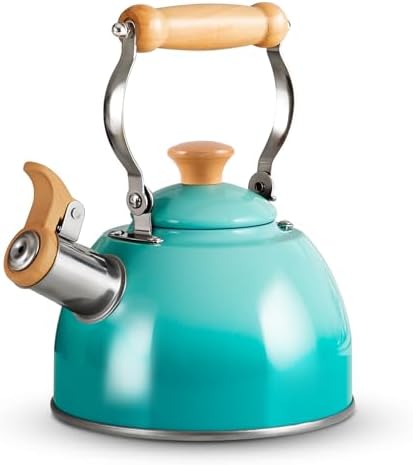 ROCKURWOK Tea Kettle, Tea Pot with Cool Touch Ergonomic Handle, Teapot Food Grade Stainless Steel, Tea Kettle Stovetop, Kettle Teapot, Whistling Tea Kettle, Small Tea Pot, 1.6 Quart (Green)