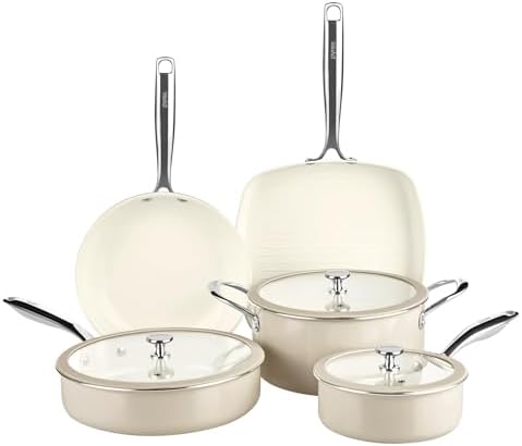 Pyrex 8-Piece Ceramic Cookware Set, Pots and Pans with Lids & Handles