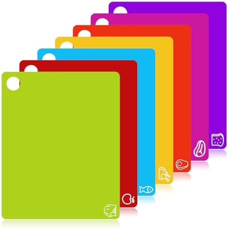 GoodLuck 7 Pieces Flexible Cutting Boards with Hanging Hole, BPA Free Plastic Cutting Boards for Kitchen, Non Slip Cutting Mat for Meat and Vegetables