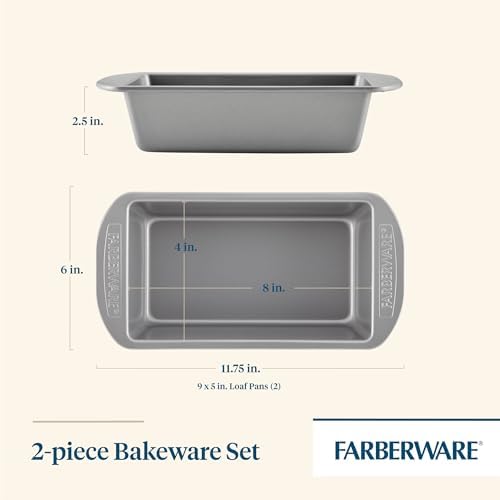 Farberware Bakeware Meatloaf/Nonstick Baking Loaf Pan Set, Two 9-Inch x 5-Inch, Gray (Pack of 4)