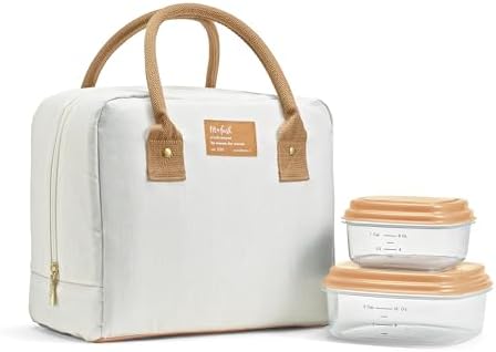 Fit & Fresh Lunch Bag For Women, Insulated Womens Lunch Bag For Work, Leakproof & Stain-Resistant Large Lunch Box For Women With Containers, Zipper Closure Bloomington Bag, Ivory Woven