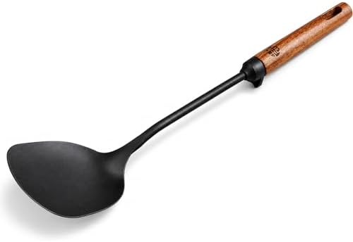 WANGYUANJI Chinese Iron Wok Spatula, Traditional Metal Wok Shovel with Wooden Handle, Stir Fry Turner for Carbon Steel, Cast Iron and Iron Woks, Hand Wash Only