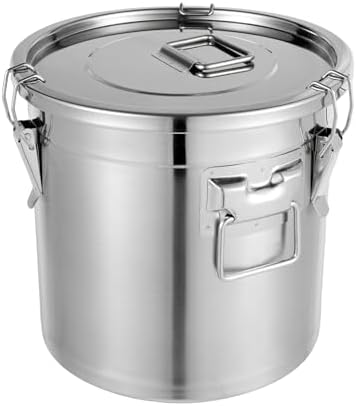 DYNAMI 5.5Gal 304 Stainless Steel Airtight Container with Lid and Locking Clamp,17-38Lbs Metal Bucket Stainless Steel Drum Large Canister for Kitchen,Dog Food/Bird Seed/Coffee Storage Container(21L)