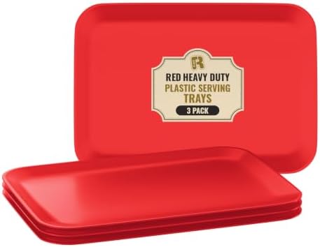 3 Pack Red Plastic Serving Trays for Party - 8 x 11 Inch - Heavy Duty Red Dessert Trays for Parties