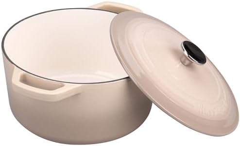 VORRINGARD Enameled Cast Iron Dutch Oven Pot with Lid, for Bread Baking, Round Bread Oven- include Sourdough Bread Baking Supplies Set, 6QT, Latte