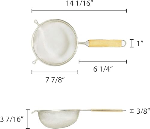 TrueCraftware- 8-Inch Single Medium Tin Mesh Strainer 6" Handle Length Wooden Handle- Kitchen Utensil Food Strainer Skimmer Spoon for Cooking Sieve Sifters Rice Quinoa Pasta Fruits Vegetable