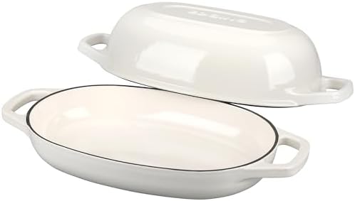 EDGING CASTING Enameled Cast Iron Oval Dutch Oven Pot with Lid, Dutch Oven for Sourdough Bread Baking, Bread Oven, Bread Dutch Oven, Oval Bread Pan, 5qt, White