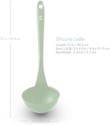 DI ORO Silicone Ladle - Soup & Serving, 600F Heat Resistant, Sage