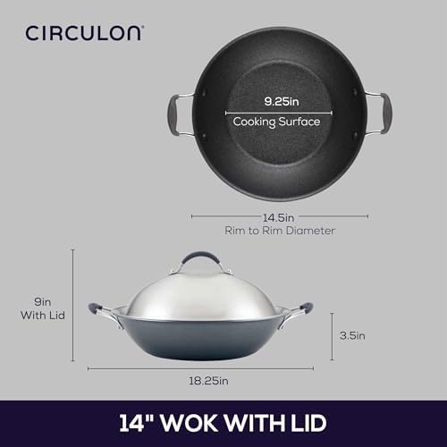 Circulon A1 Series Nonstick Induction Wok with Lid, 14-Inch, Graphite