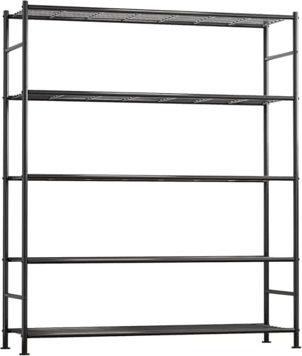 Sakugi Storage Shelves - 5 Tier Shelf Organizer, Heavy Duty Garage Shelving Unit with Leveling Feet, Stable Metal Shelves Organizer for Pantry, Kitchen and Closet, 46.3" W x 12.6" D x 60.3" H, Black