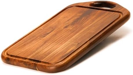 VieWood Acacia Wood Cutting Board with Handle, 13x8 Inch Wooden Board for Kitchen, Serving, Charcuterie and Cheese, Juice Groove, Knife Friendly