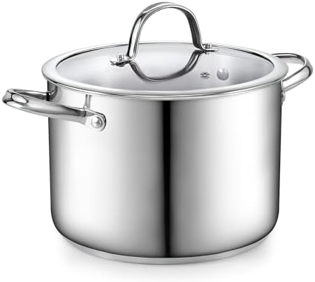 Cooks Standard Classic 8-Quart Stainless Steel Dutch Oven Casserole with Glass Lid, Large Dutch Oven Casserole for Soup, Stew, Chili & Pasta, Compatible with All Stovetops