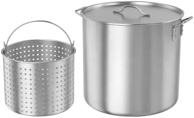 GasOne 60Qt Aluminum Stock Pot with Strainer and – Lid Large Deep Fryer Pot
