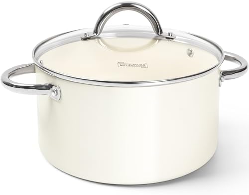 MICHELANGELO Stock Pot with Lid, 6 Quart Soup Pot with Lid for Cooking, Non Stick Ceramic Coating, Stainless Steel Handle, Induction Compatible, Cream