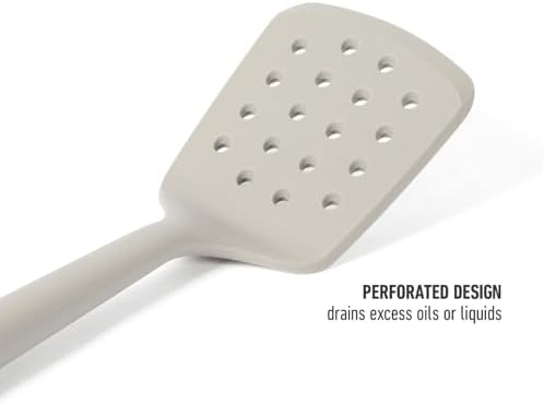 Calphalon Edge Silicone Slotted Turner, Flexible Silicone Slotted Spatula with Reinforced Core, Heat-Resistant Nonstick-Safe Turner for Draining, Taupe