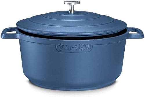 Large Dutch Oven Pot with Lid-7.5QT Cast Aluminum Oven Pot with Two Handles Lightweight for Bread Baking Braising and Roasting(Blue)