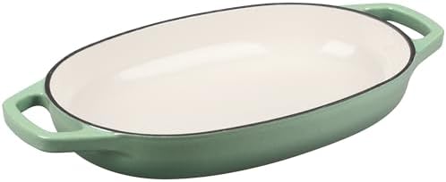 EDGING CASTING Enameled Cast Iron Oval Dutch Oven Pot with Lid, Dutch Oven for Sourdough Bread Baking, Bread Oven, Bread Dutch Oven, Oval Bread Pan, 5qt, Sage Green