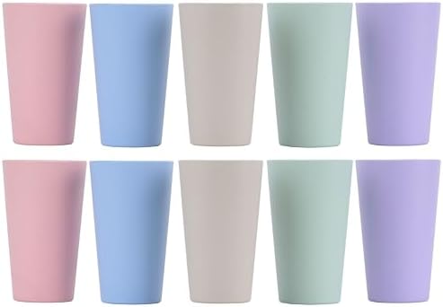 Wheat Straw Unbreakable Cup | 20 oz Reusable Water Drinking Glasses Sets of 10 | Lightweight Tumbler for Kitchen Outdoor | Dishwasher Safe, BPA Free and Eco friendly (20 oz, 10Pcs)