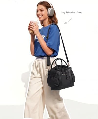 LOVEVOOK Drawstring Insulated Lunch Bag Women,Adult Lunch Box,Black