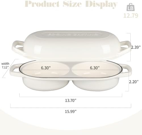 EDGING CASTING Enameled Cast Iron Double Bread Dutch Oven, White