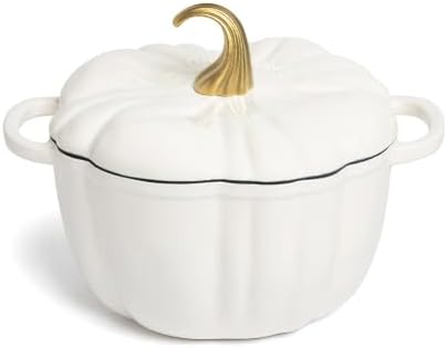 Larder & Vine 5.5 qt Pumpkin Enameled Cast Iron Dutch Oven Pot, White