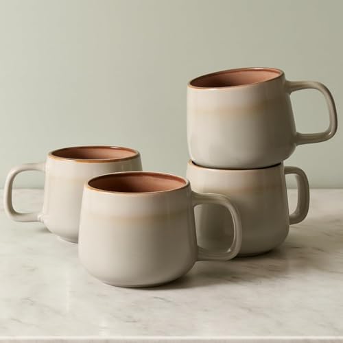 Ava Nord Small Stoneware Ceramic Coffee Mugs Set of 4 | 6 oz | Sage Ash