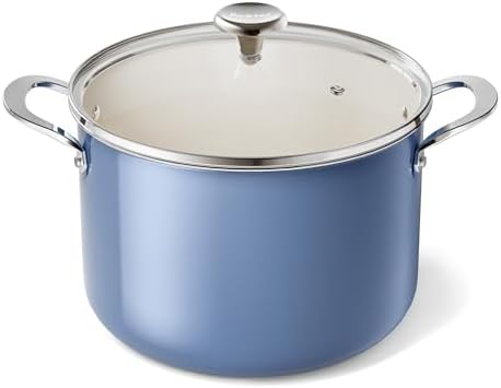 Redchef Nonstick Stock Pot with Lid 8 QT, Ceramic Large Pasta Pot for All Stovetops, Stockpot Cooking Soup Pot for Kitchen, PFOA Free, Sturdy Handles, Even Heating, Oven/Dishwasher Safe, Blue