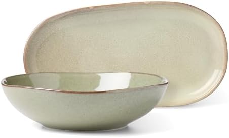 Oneida Organic Shades Sage Green Stoneware 2-Piece Serving Platter Set