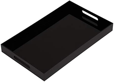 Glossy Black Sturdy Acrylic Serving Tray with Handles-12x20Inch-Serving Coffee,Appetizer,Breakfast,Butler-Kitchen Countertop Makeup Drawer Organizer-Vanity Table Ottoman Decorative Tray