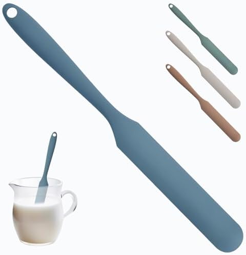 Silicone Jar Spatula,Non-Stick Heat Resistant Kitchen Thin Spatula,Sourdough Stirring Stick,Jam Spreader for Peanut Butter,Cake Cream Butter Spatulas for Scraping Icing Bread Cream (Blue)